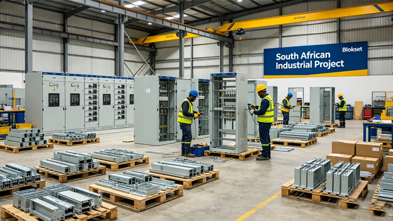 On-site local assembly of Blokset cabinet systems with CKD withdrawable cabinet component kits for a South African industrial project 